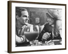 Film Director Francois Truffaut with Actress Julie Christie During Filming of "Fahrenheit 451."-Paul Schutzer-Framed Premium Photographic Print