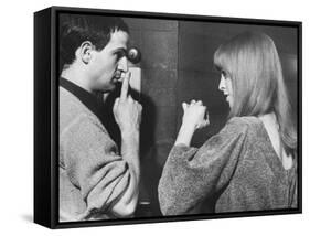 Film Director Francois Truffaut with Actress Julie Christie During Filming of "Fahrenheit 451."-Paul Schutzer-Framed Stretched Canvas