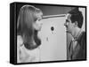 Film Director Francois Truffaut with Actress Julie Christie During Filming of "Fahrenheit 451."-Paul Schutzer-Framed Stretched Canvas