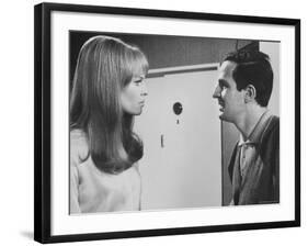 Film Director Francois Truffaut with Actress Julie Christie During Filming of "Fahrenheit 451."-Paul Schutzer-Framed Premium Photographic Print