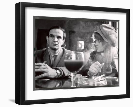 Film Director Francois Truffaut with Actress Julie Christie During Filming of "Fahrenheit 451."-Paul Schutzer-Framed Premium Photographic Print