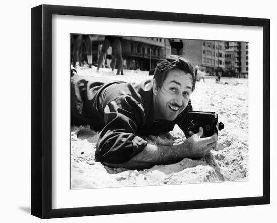 Film Maker Walt Disney Filming on Brazilian Beach-Hart Preston-Framed Premium Photographic Print