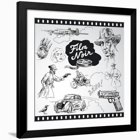 Film Noir - Hand Drawn Collection-canicula-Framed Art Print