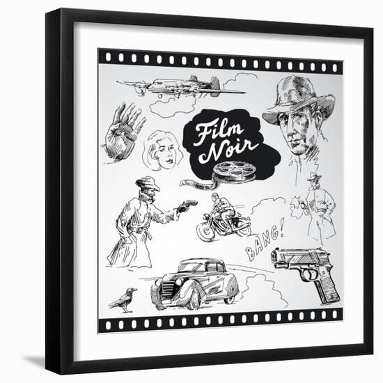 Film Noir - Hand Drawn Collection-canicula-Framed Art Print