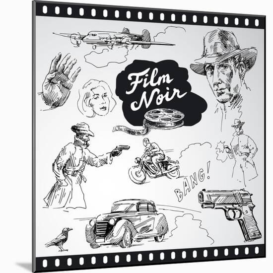 Film Noir - Hand Drawn Collection-canicula-Mounted Art Print
