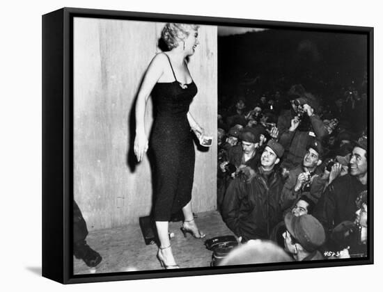 Film Star Marilyn Monroe Appearing with USO Camp Show, "Anything Goes"-null-Framed Stretched Canvas