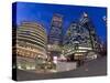 Financial District Office Buildings Illuminated at Dusk, Canary Wharf, Docklands, London, England-Gavin Hellier-Stretched Canvas