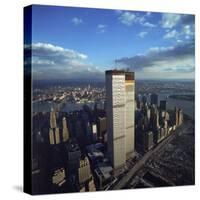 Financial District with World Trade Center's Twin Towers Dwarfing Rest of Wall Street Buildings-Henry Groskinsky-Stretched Canvas