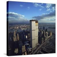 Financial District with World Trade Center's Twin Towers Dwarfing Rest of Wall Street Buildings-Henry Groskinsky-Stretched Canvas