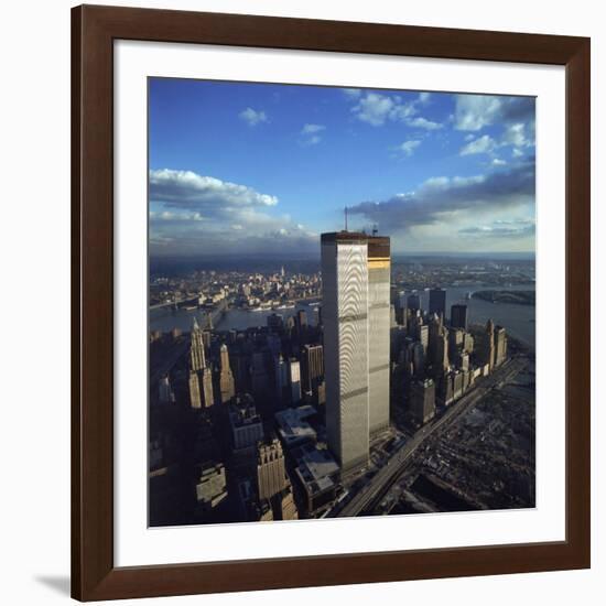 Financial District with World Trade Center's Twin Towers Dwarfing Rest of Wall Street Buildings-Henry Groskinsky-Framed Photographic Print