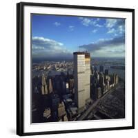 Financial District with World Trade Center's Twin Towers Dwarfing Rest of Wall Street Buildings-Henry Groskinsky-Framed Photographic Print