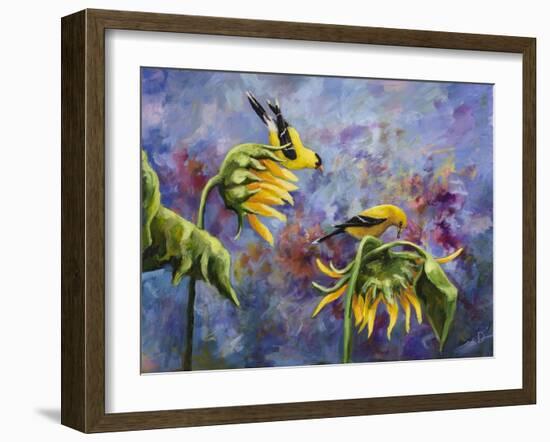 Finches with Sunflowers-Sarah Davis-Framed Giclee Print