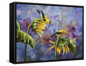 Finches with Sunflowers-Sarah Davis-Framed Stretched Canvas