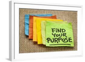 Find Your Purpose - Motivational Reminder - Handwriting on Sticky Note-PixelsAway-Framed Photographic Print