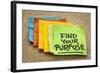 Find Your Purpose - Motivational Reminder - Handwriting on Sticky Note-PixelsAway-Framed Photographic Print