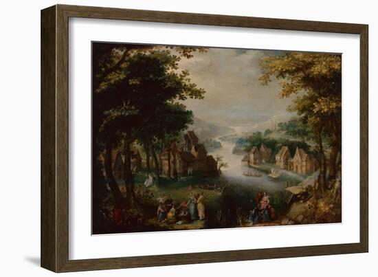 Finding of Moses with an Elegant Couple, Servant and Hunter oil on wood-Karel van Mander-Framed Giclee Print