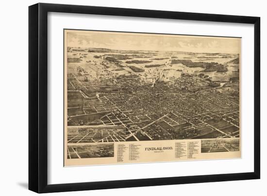 Findlay, Ohio - Panoramic Map-Lantern Press-Framed Art Print