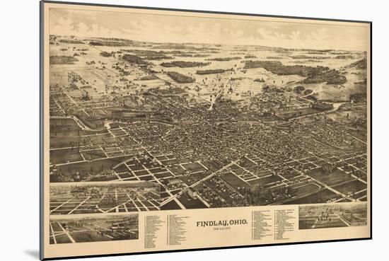 Findlay, Ohio - Panoramic Map-Lantern Press-Mounted Art Print