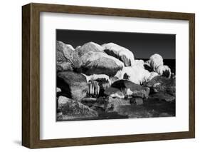 Fine Art Picture of Snowy and Icy Rocks in the Ocean. Black and White-Michal Bednarek-Framed Photographic Print