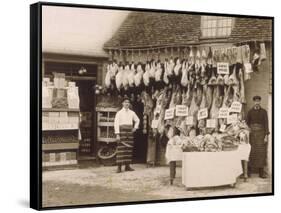 Fine Display of Meat Displayed Outside a Butcher's Shop-null-Framed Stretched Canvas