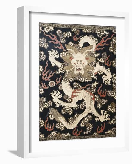 Fine Imperial Polychrome Black Lacquer Ink Cake Box Cover Depicting a Five Clawed Dragon-null-Framed Giclee Print