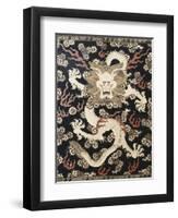 Fine Imperial Polychrome Black Lacquer Ink Cake Box Cover Depicting a Five Clawed Dragon-null-Framed Premium Giclee Print