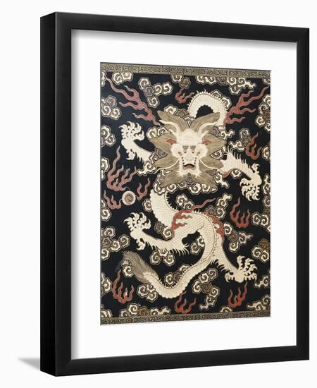 Fine Imperial Polychrome Black Lacquer Ink Cake Box Cover Depicting a Five Clawed Dragon-null-Framed Premium Giclee Print