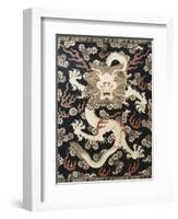 Fine Imperial Polychrome Black Lacquer Ink Cake Box Cover Depicting a Five Clawed Dragon-null-Framed Giclee Print