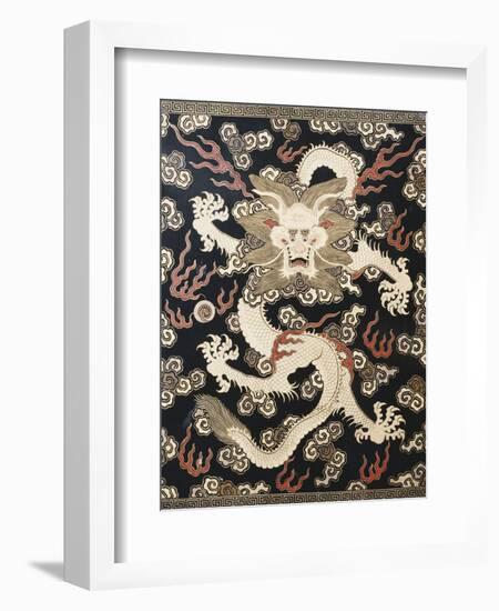 Fine Imperial Polychrome Black Lacquer Ink Cake Box Cover Depicting a Five Clawed Dragon-null-Framed Giclee Print