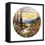 Fine Leaded Glass Window Enamelled Sunset with Mountains, circa 1900-Tiffany Studios-Framed Stretched Canvas