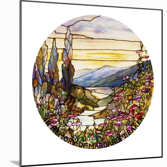 Fine Leaded Glass Window Enamelled Sunset with Mountains, circa 1900-Tiffany Studios-Mounted Giclee Print