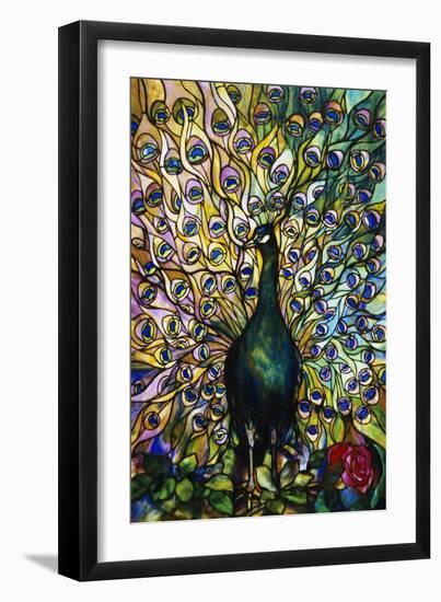 Fine Peacock Leaded Glass Domestic Window-Tiffany Studios-Framed Giclee Print