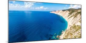 Fine sand of Ammos beach and cliffs washed by the crystal turquoise sea, overhead view, Kefalonia-Roberto Moiola-Mounted Photographic Print