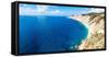 Fine sand of Ammos beach and cliffs washed by the crystal turquoise sea, overhead view, Kefalonia-Roberto Moiola-Framed Stretched Canvas