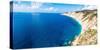 Fine sand of Ammos beach and cliffs washed by the crystal turquoise sea, overhead view, Kefalonia-Roberto Moiola-Stretched Canvas