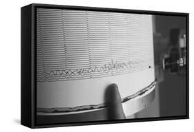 Finger Pointing to Earthquake Reading on Seismograph-null-Framed Stretched Canvas