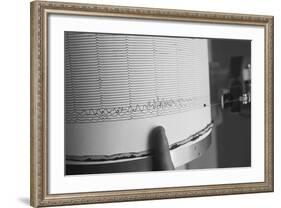 Finger Pointing to Earthquake Reading on Seismograph-null-Framed Photographic Print