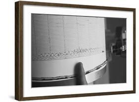 Finger Pointing to Earthquake Reading on Seismograph-null-Framed Photographic Print