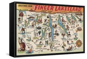 Fingerlakes, New York - Detailed Map-Lantern Press-Framed Stretched Canvas