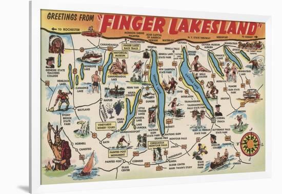 Fingerlakes, New York - Detailed Map-Lantern Press-Framed Art Print