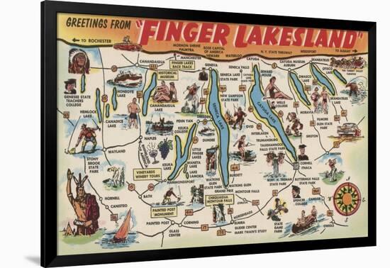 Fingerlakes, New York - Detailed Map-Lantern Press-Framed Art Print