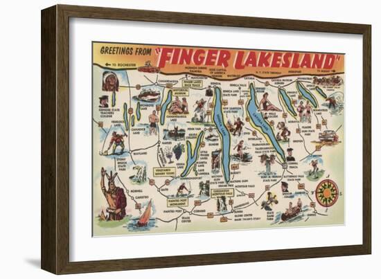 Fingerlakes, New York - Detailed Map-Lantern Press-Framed Art Print