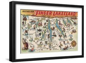 Fingerlakes, New York - Detailed Map-Lantern Press-Framed Art Print