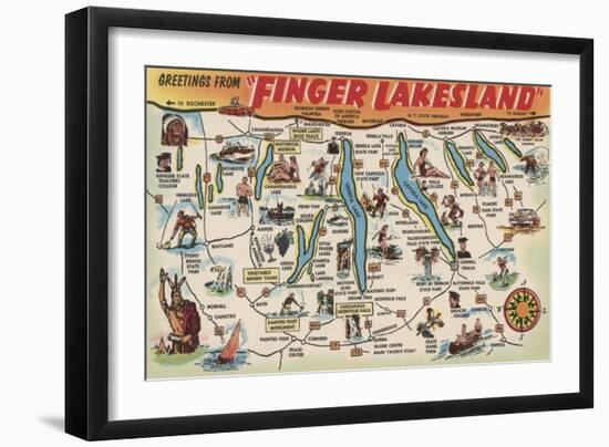 Fingerlakes, New York - Detailed Map-Lantern Press-Framed Art Print