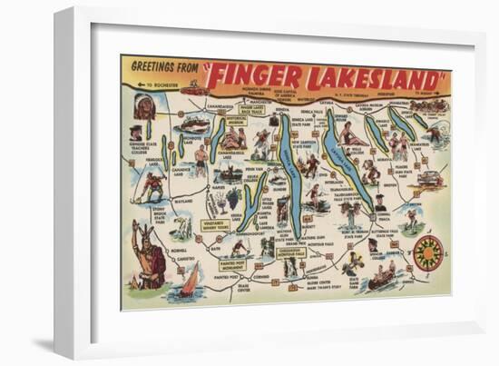 Fingerlakes, New York - Detailed Map-Lantern Press-Framed Art Print