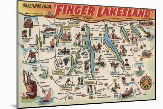 Fingerlakes, New York - Detailed Map-Lantern Press-Mounted Art Print