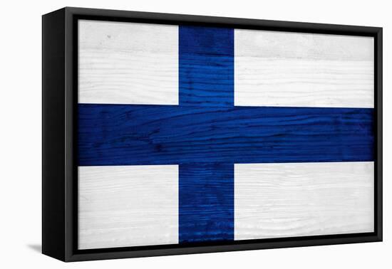 Finland Flag Design with Wood Patterning - Flags of the World Series-Philippe Hugonnard-Framed Stretched Canvas