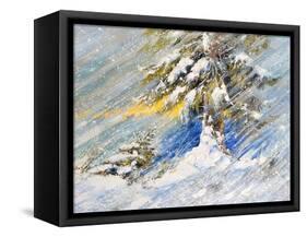 Fir-Tree In Snow. A Picture Drawn By Oil-balaikin2009-Framed Stretched Canvas
