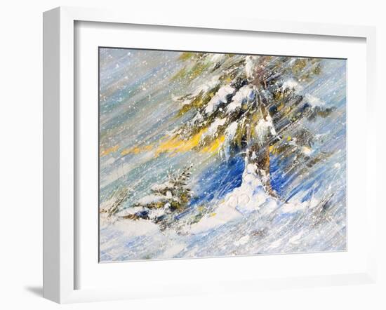 Fir-Tree In Snow. A Picture Drawn By Oil-balaikin2009-Framed Art Print