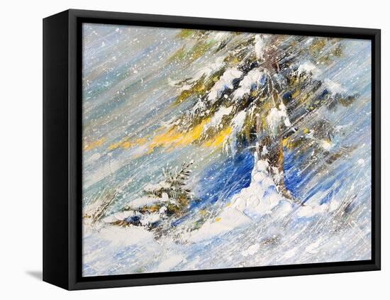 Fir-Tree In Snow. A Picture Drawn By Oil-balaikin2009-Framed Stretched Canvas